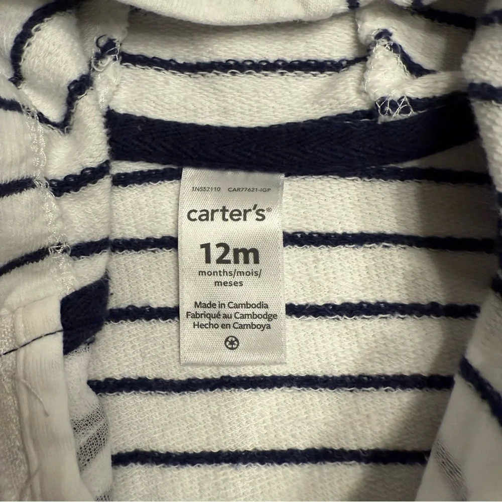 Carter's Navy and White Striped Whale Hoodie